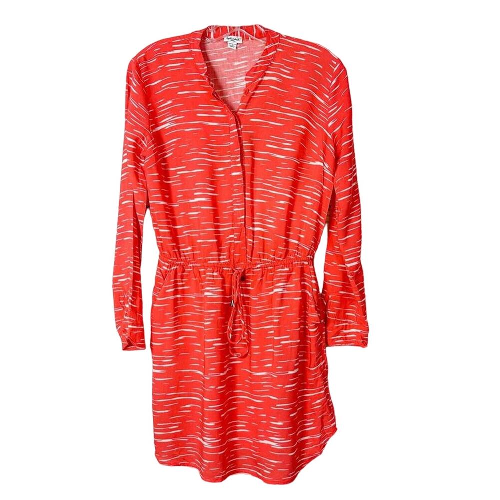 Splendid Women's Stretch Quarter Sleeve Button Front Dress Red White Size Small